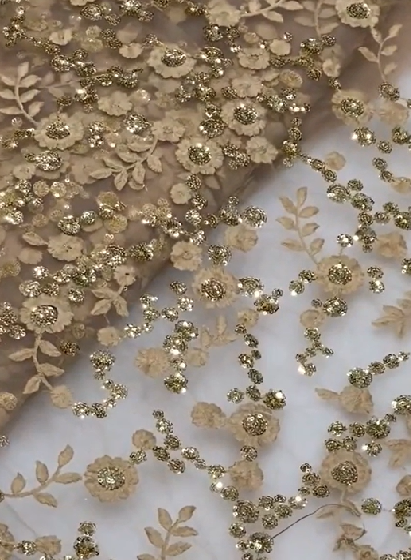 Party Wear Embroided Saree Golden
